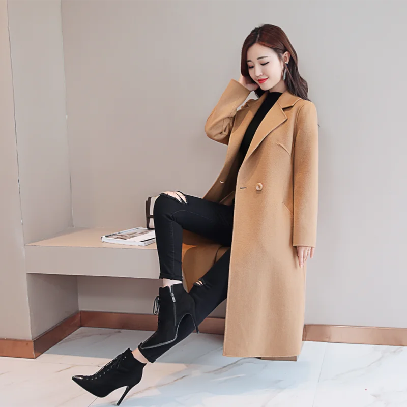 

European Trend Women's Fall/winter Suit Collar Jacket Mid-length Korean Loose Woolen Cloth