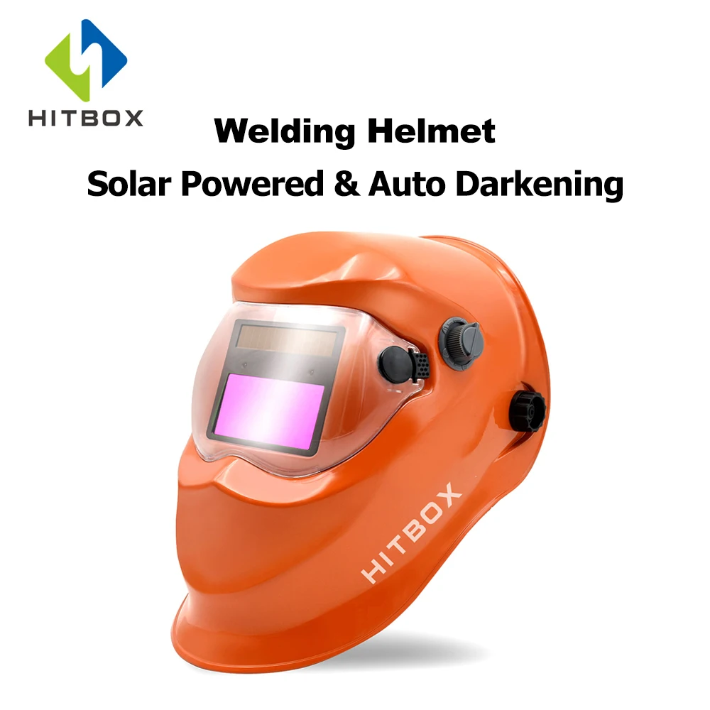 

HITBOX Welding Helmet Solar Powered Auto Darkening Hood with Adjustable Shade Range For TIG MIG ARC Grinding Plasma Welder Mask