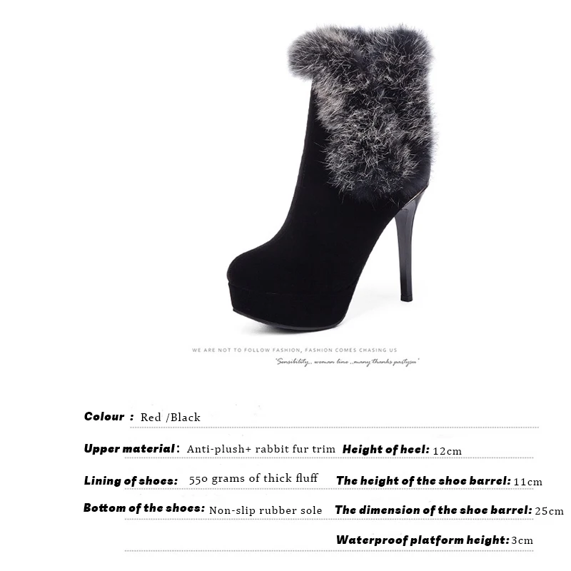 

Women's Winter Boots High Heel Rabbit Fur Inlay Anti-plush Upper Warm Winter Shoes