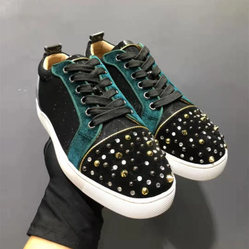 

Высококачественная Новинка весна-осень 2021 замша низкий верх со шнуровкой украшение Стразы с заклепками модная мужская женская обувь для пар
