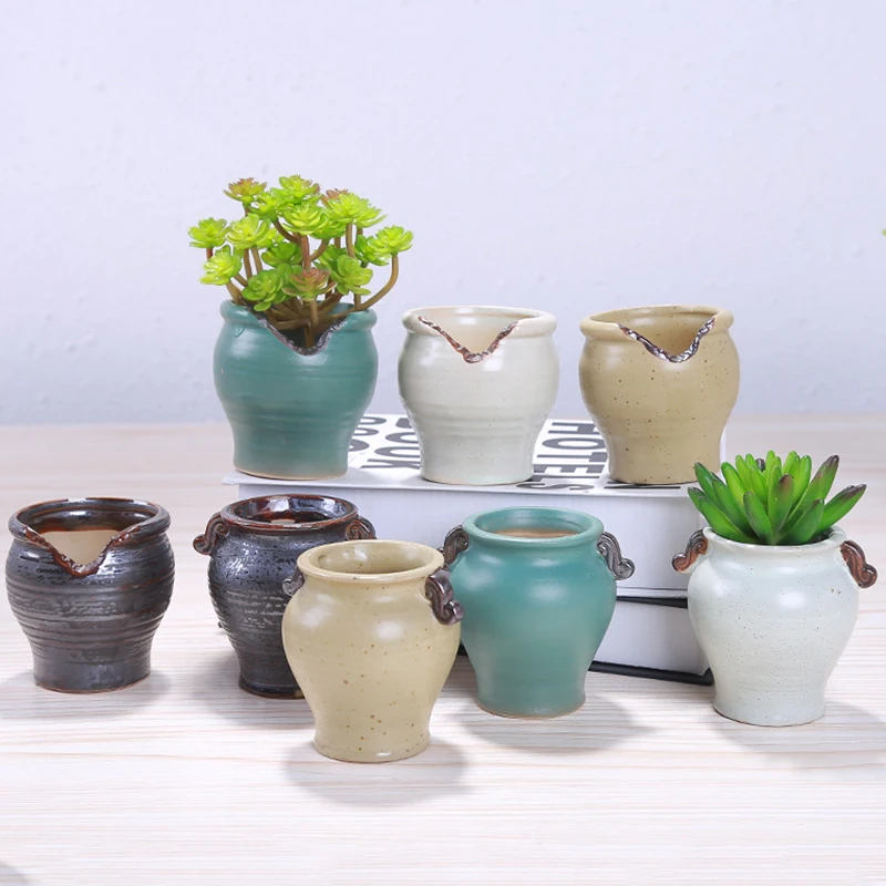 

Новый маленький керамический цветочный горшок со старыми ворсами, простой горшок из глины в стиле ретро, Горшечное растение для балкона, са...