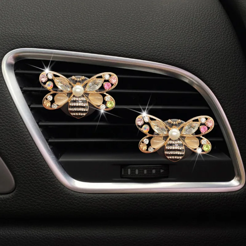 

Crystal Diamond Bee Car Air Freshener Auto Outlet Perfume Bees Clip Interior Accessories Car-styling Vent Fragrance Diffuser