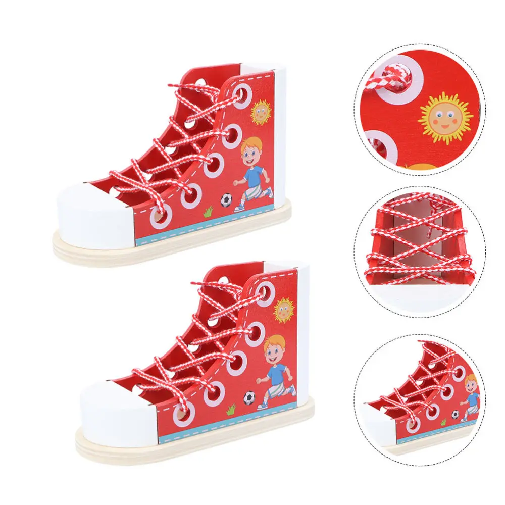 

2Pcs Learn to Tie Shoes Wooden Kids Early Education Shoe Tying Teaching Kit