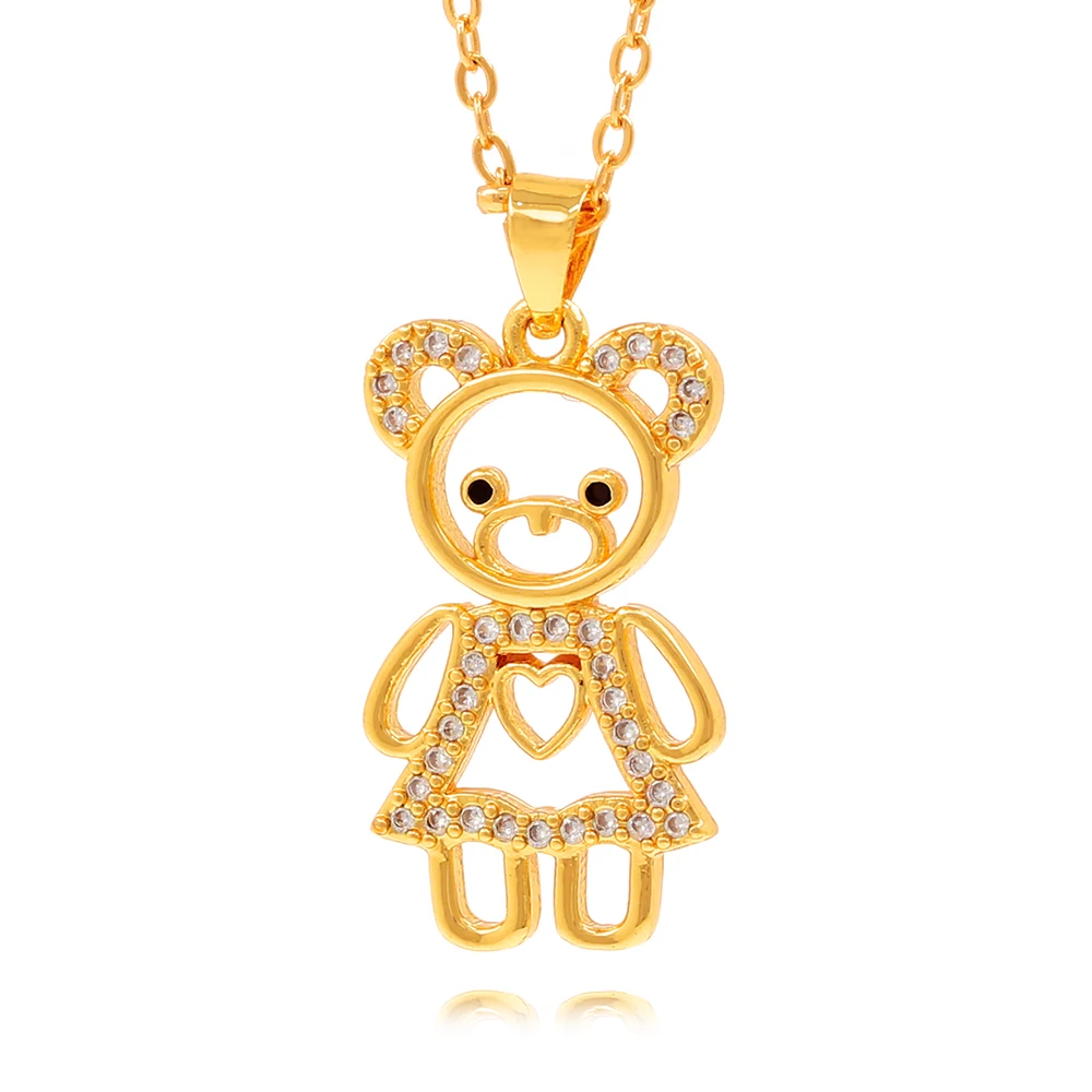 Fashion Cute Dress Bear Pendant For Women Luxury Charming Zircon Gold Color Chain Choker Statement Necklace Party Christmas Gift