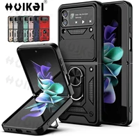 for samsung galaxy z flip 3 case with stand kickstand ring magnetic and camera cover military grade shockproof protective cover