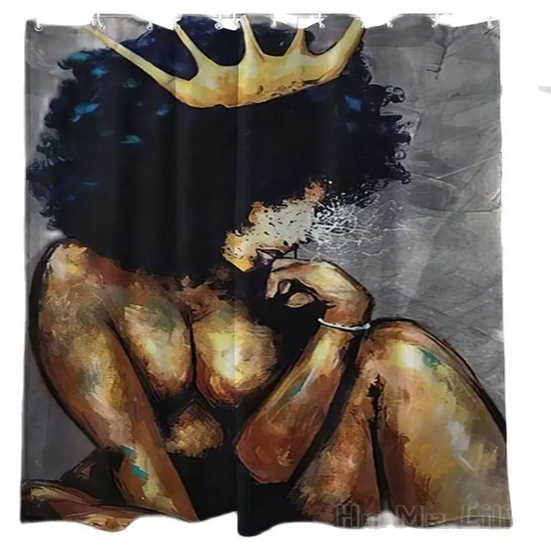 

African Black Girl By Ho Me Lili Shower Curtain The Queen With Golden Crown Is Thinking Abstract Style Waterproof With Hooks