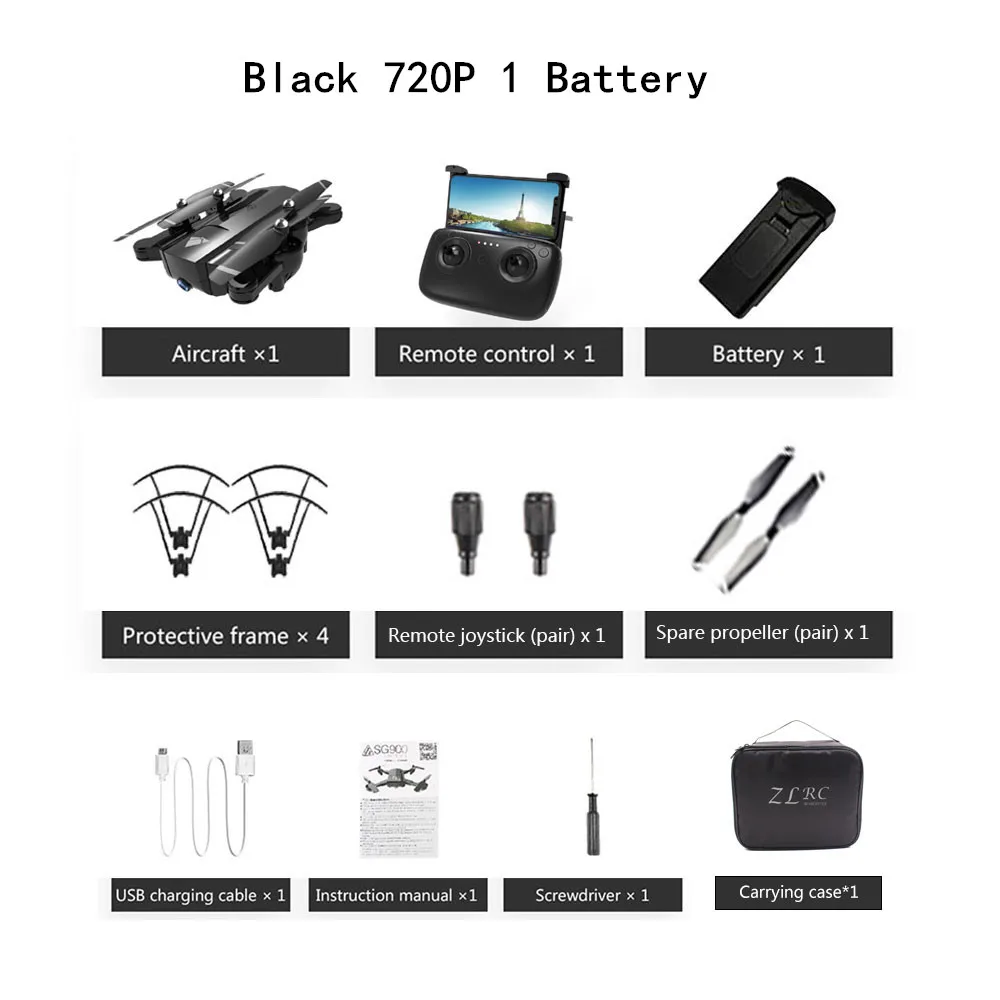 720P 1B Black Дрон SG900 с камерой 4K HD вертолет Профессиональный Гоночный FPV Дрон Квадрокоптер SG900 Дрон 1080P следить за мной мини Дрон - Цвет: 720P 1B Black