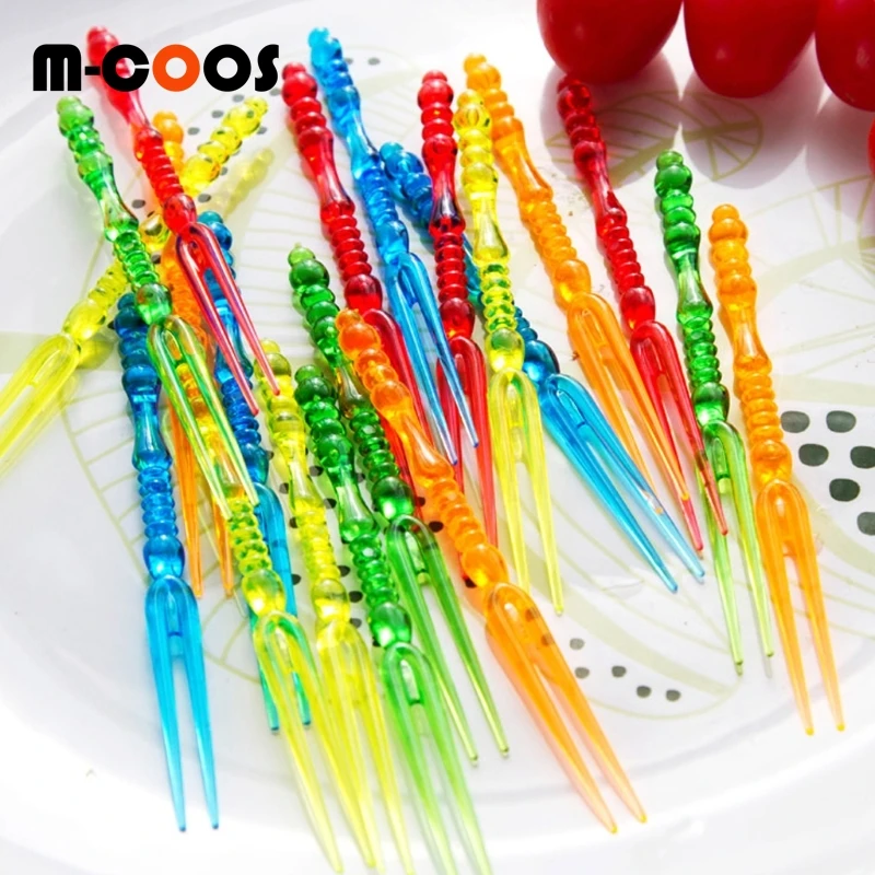 

50pcs/pack of Plastic Fruit Cake Dessert Fork Mixed Color Disposable Party Outing Portable Tableware Multicolor