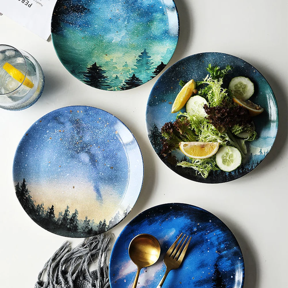 

8-inch Creative Ceramic Galaxy Series Steak Plate Salad Plate Cake Tray Kitchen Tableware Dinner Plate Nordic Star Plate Plate