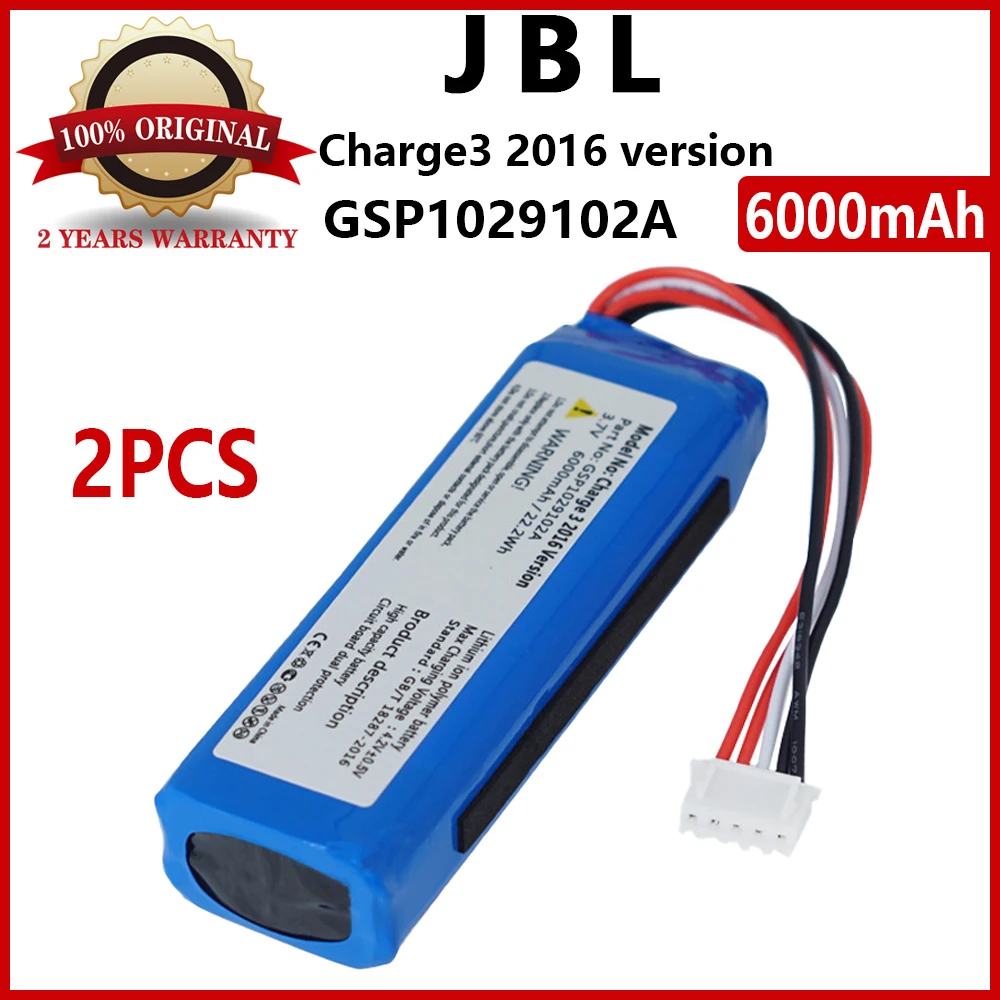 

New 2PCS 6000mAh GSP1029102A Battery for for JBL Charge 3 2016 Version High quality Batteries With Tracking Number