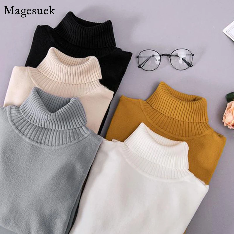 

Свитер женский трикотажный, корейский стиль, теплый, с высоким воротником, на осень/зиму, 11661