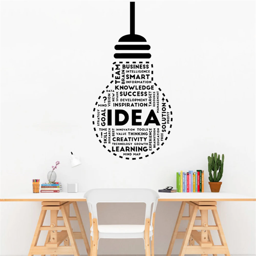 

Creative Idea Lightbulb Wall Decals Vinyl Success Words Office Space Livingroom Decoration Stickers Murals Inspirational HJ0805