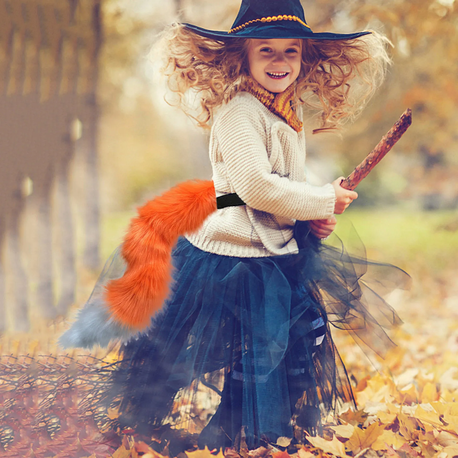 Заколки для волос с котенком из искусственного меха длинным хвостом и кожаным