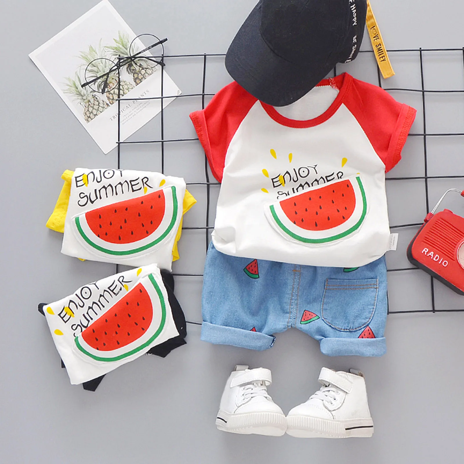 

Baby Clothing Sets Girls Boys Clothing Kids Cloth Lovely Watermelon T-shirt Shorts Infant Children Fashion Costume Tracksuits