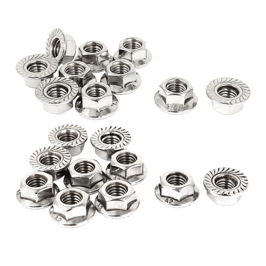 

8mm Height M8 Thread Stainless Steel Serrated Hex Flange Nuts 10 Pcs