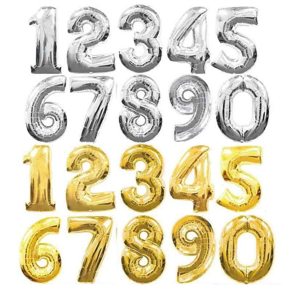 

32 Inch Number Balloons Birthday Party Decoration Wedding Accessories Decoration Gold Silver Aluminum Film Balloon Wholesale