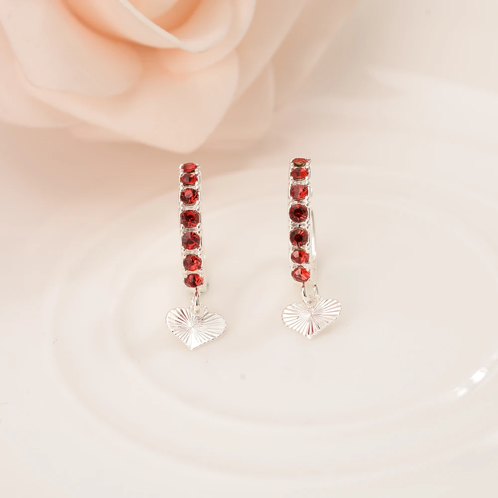 

2021 Fashion Jewelry Red Zircon Heart Earrings For Women Sliver Earrings Dubai African Arab Jewelry Gifts