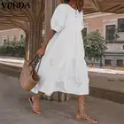 Женское летнее платье VONDA, винтажное сексуальное платье до середины икры с рукавами-фонариками, повседневное богемное пляжное платье большого размера 2020