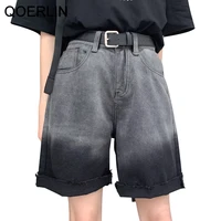 qoerlin m 4xl denim shorts women fashion loose casual rolled jeans wide leg gradient color black shorts streetwear harajuku