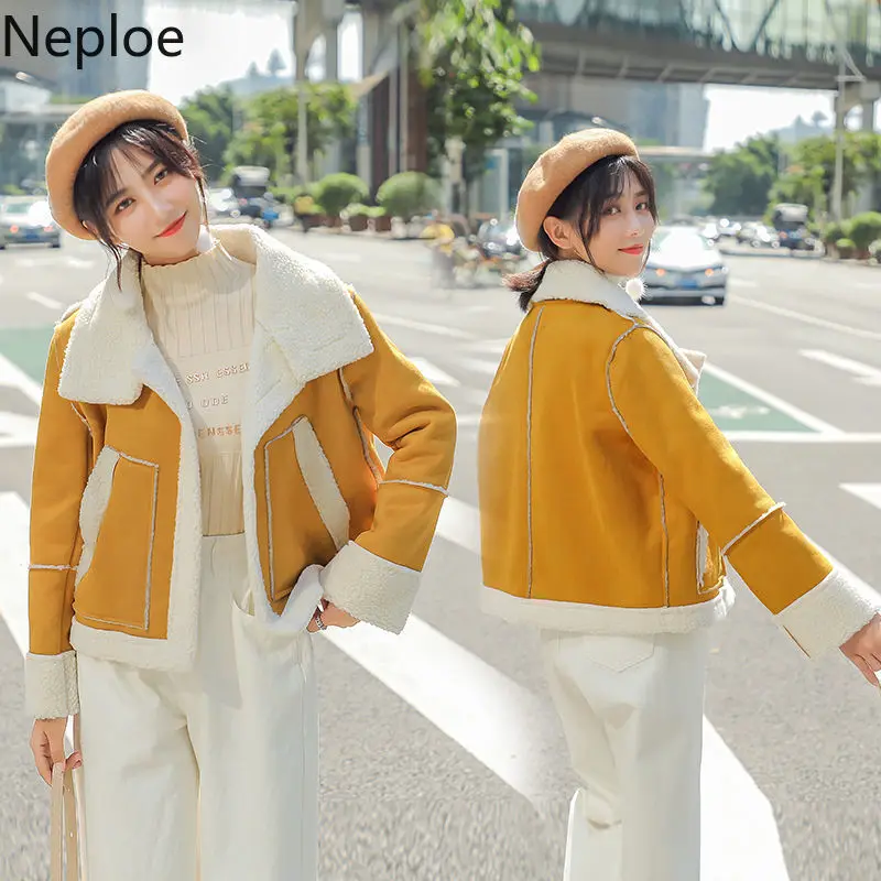 Neploe/Новинка; сезон осень-зима; короткая утепленная куртка в стиле пэчворк для женщин; модная Свободная Женская куртка из искусственной замши; Chaquetas Mujer; 46256