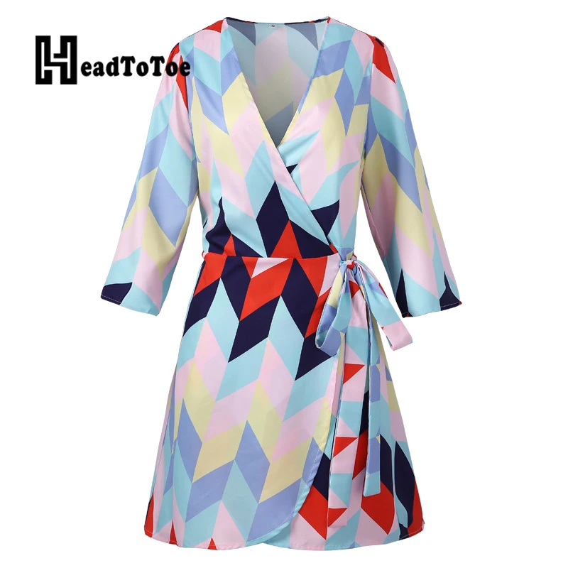 

Colorblock Printed Lace Up Long Sleeve Mini Dress Women Casual Holiday Short Dresses