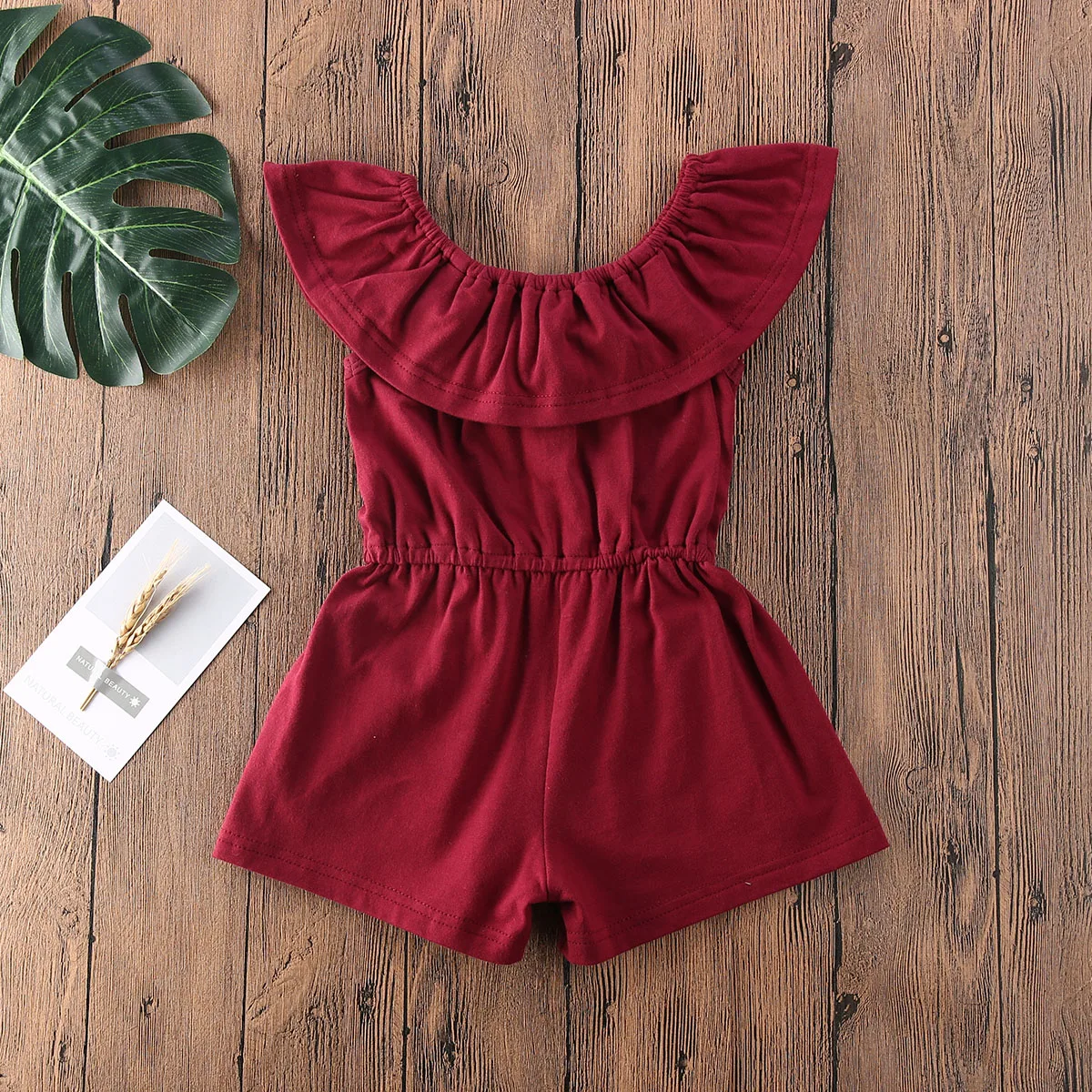 Детский однотонный комбинезон с открытыми плечами и оборками | Мать ребенок