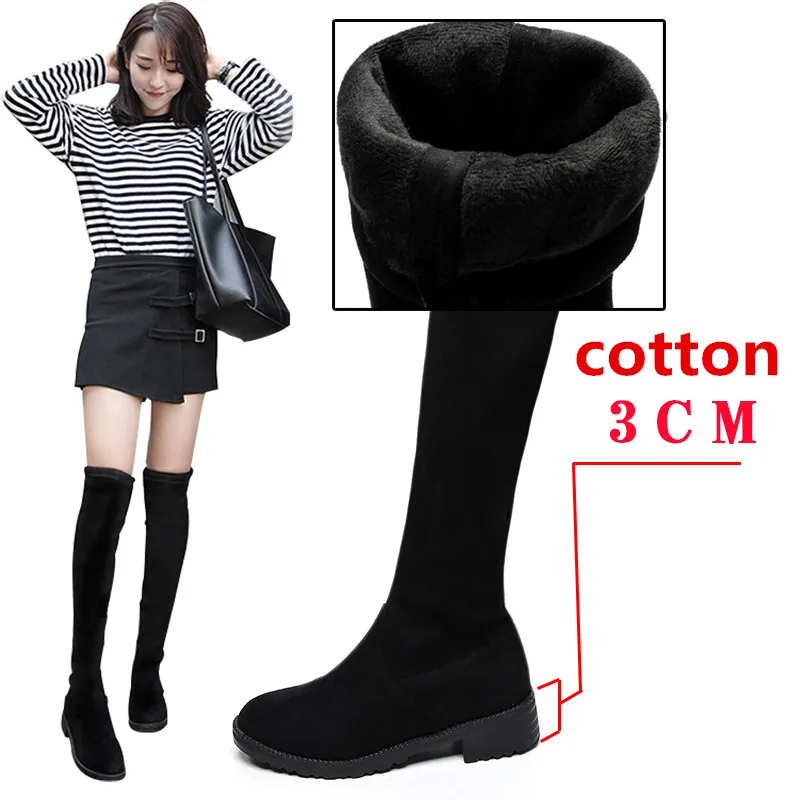 3cm heel cotton Пикантные облегающие эластичные ботфорты из флока; женская обувь; коллекция года; сезон осень-зима; женские высокие сапоги до бедра на высоком каблуке; botas - Цвет: 3cm heel cotton