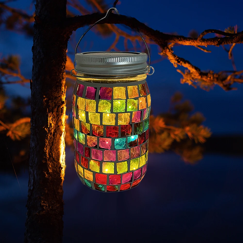 

Outdoor Lights Decoration Garden Colorful Cracked Glass Mason Jar Solar Lights Stake Waterproof Decor Outdoor Accessories