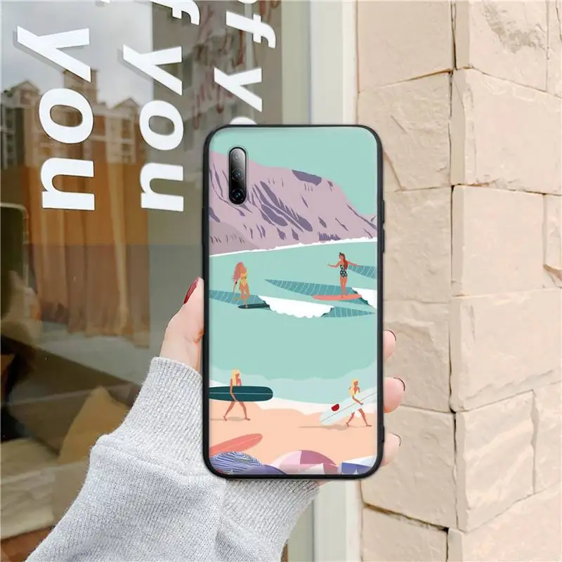 

surfboard surfing art surf Girl Printing Drawing Phone Case for Samsung S5 S21 S30 PLUS Note10 20 30 ULTRA 10Pro 10lite Silicone