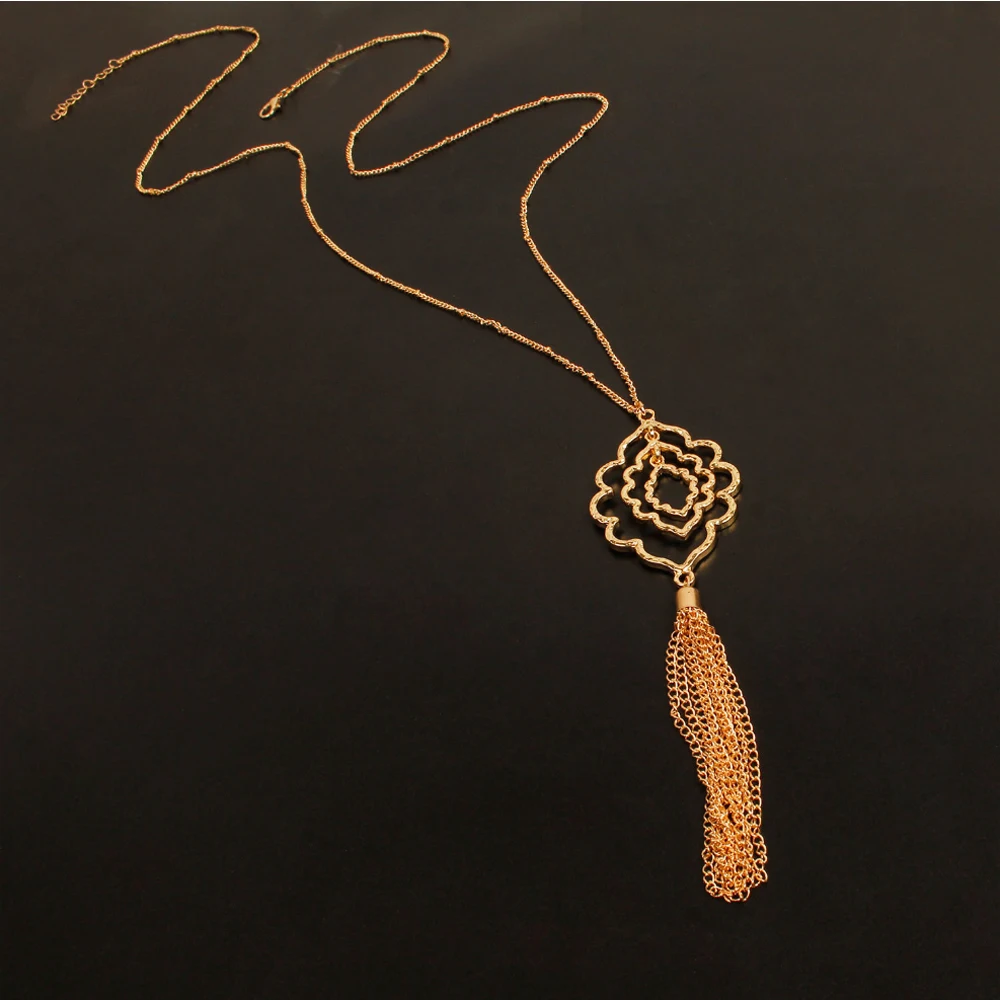 Длинное ожерелье с подвеской на свитер Ирландский Узел кисточкой серебряный