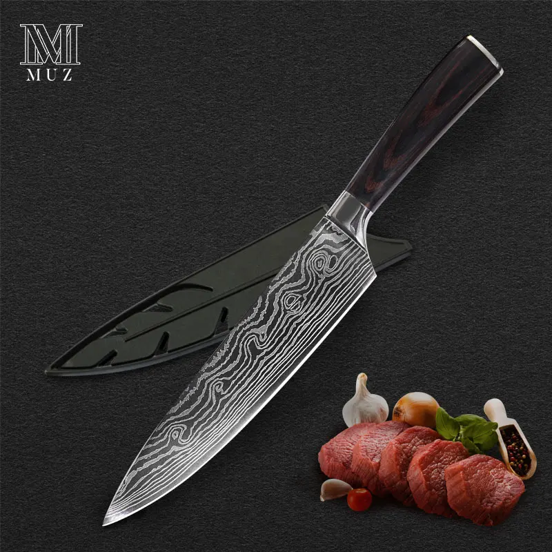 Muz 8 дюймов нож шеф повара японский из нержавеющей стали Шлифовальный лазерный с