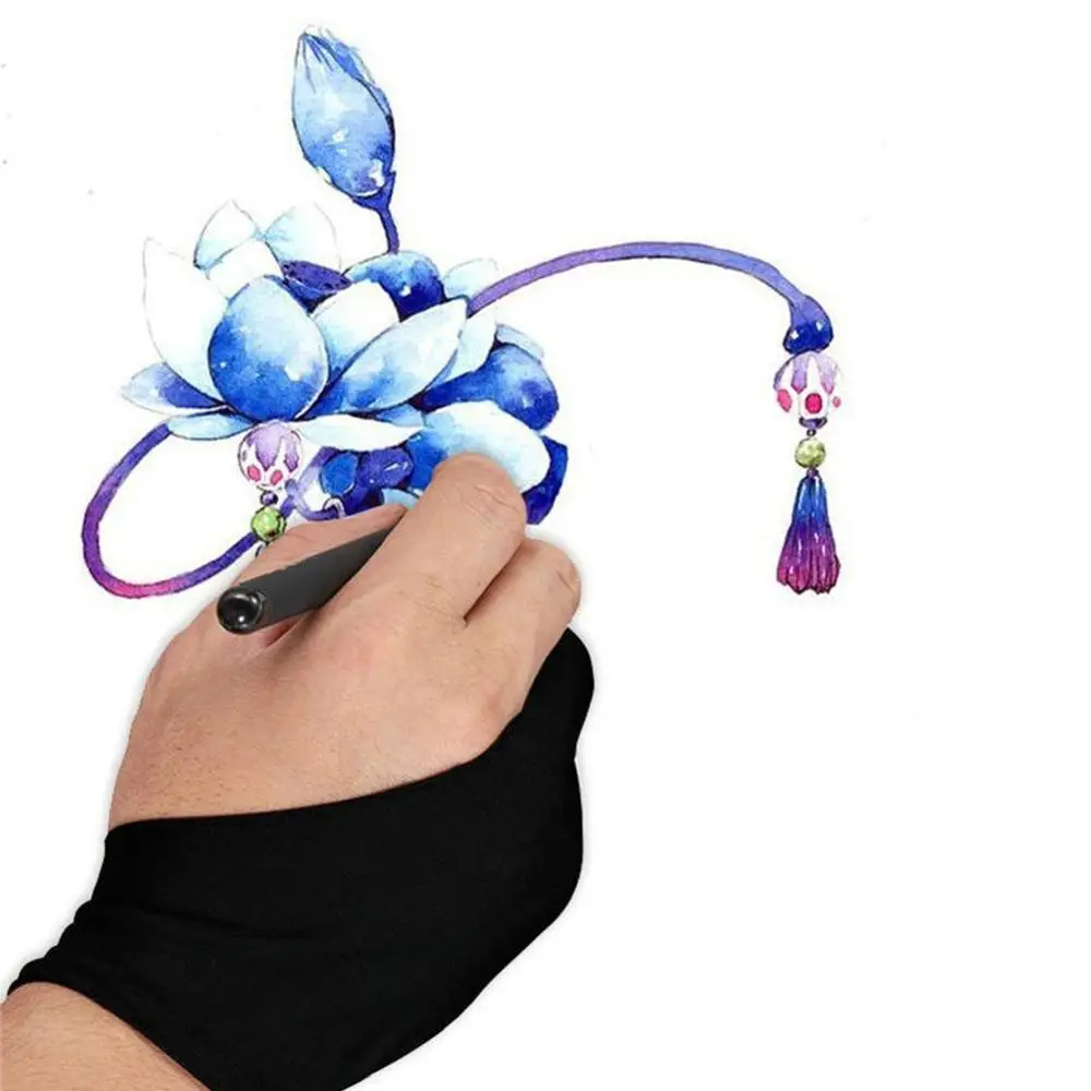 

1Pc Black 2 Finger Anti-fouling Glove,both For Right For Any Drawing Left Drawing Artist Graphics Hand And Tablet D2Y4