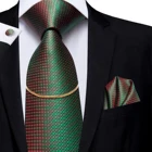Hi-Tie Мужские галстуки, зеленые Роскошные Hanky запонки, набор красных 100% шелковых модных с никелевой цепочкой для мужчин, Классические деловые и свадебные