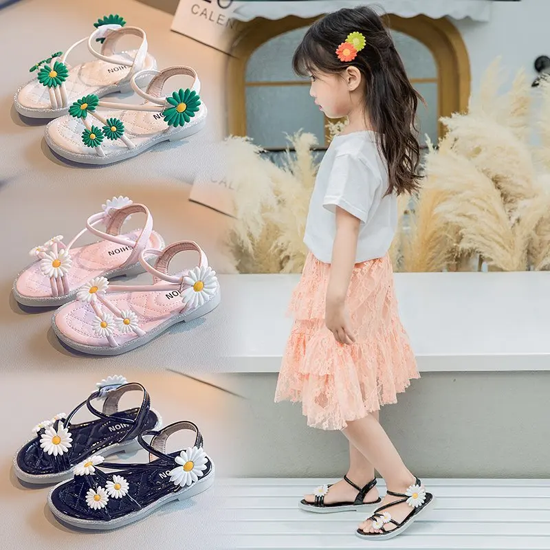 

Girls' shoes Princess Sandals 2021 Summer New Soft-soled Children Flowers Little Girls Summer Beach Shoes Big Kids
