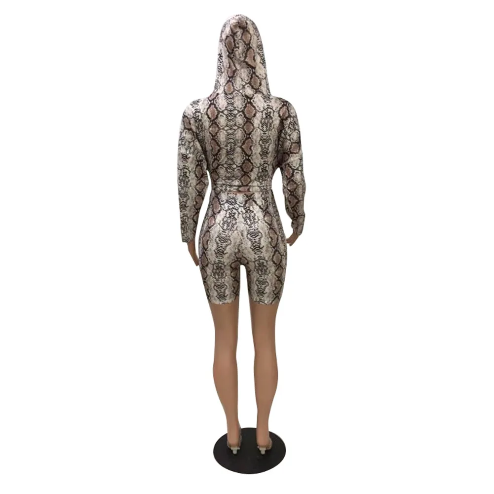 

HAOOHU Sexy Snake Print Two Pieces Set Tracksuit Women Crop Top and Biker Shorts Sweat Suit Club Outfits 2 Piece Matching Sets
