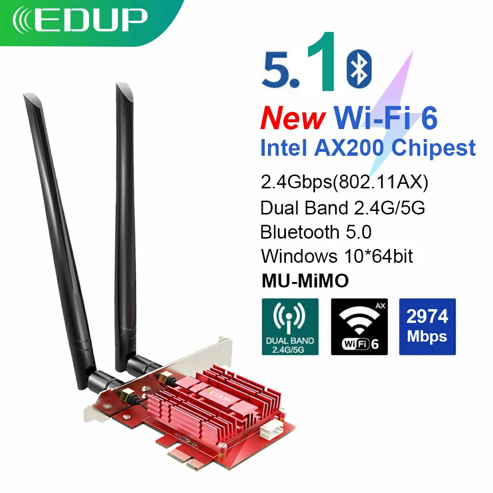 Двухдиапазонная Wi Fi карта EDUP EP 9636GS 3000M 802.11AX 6 AX200 PCI e Express сетевая Bluetooth 5 1 Wifi адаптер