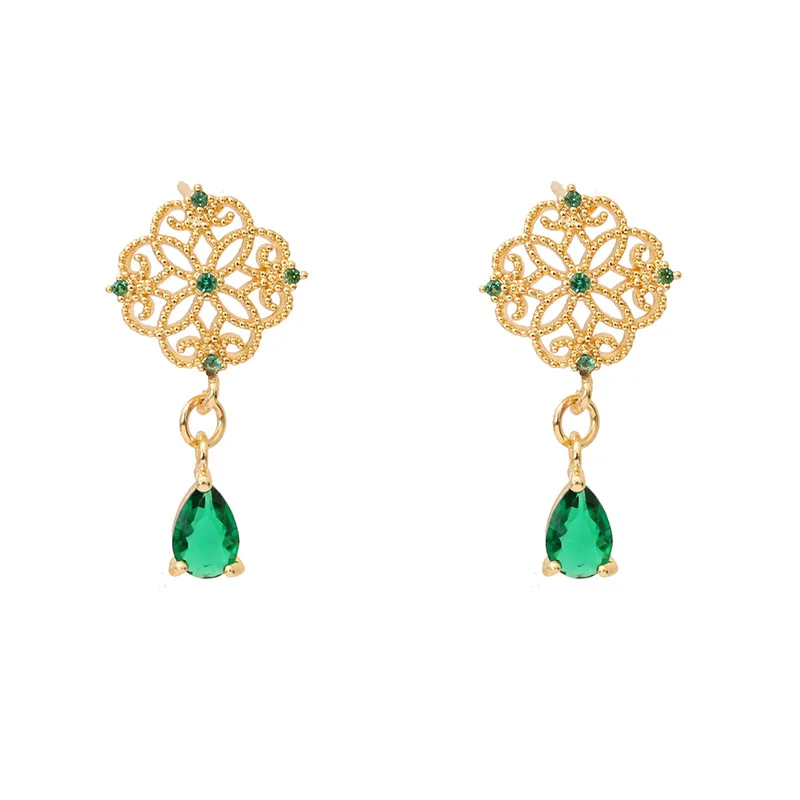 Новый стиль барокко зеленый кубический циркон капля кулон серьги для женщин