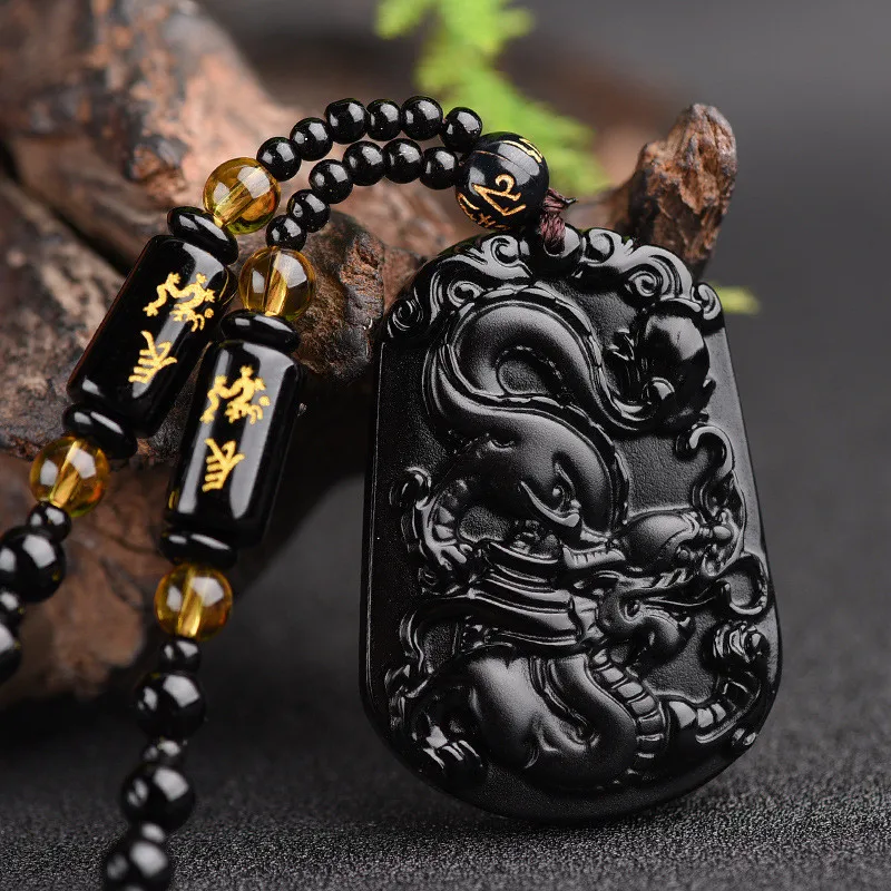 Ожерелье Будда из черного обсидиана резной амулет Будды на удачу подвеска