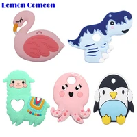 baby silicone teethers bpa free cartoon tyrannosaurus rex flamingo teething toys pendant necklace accessories infant chew gift