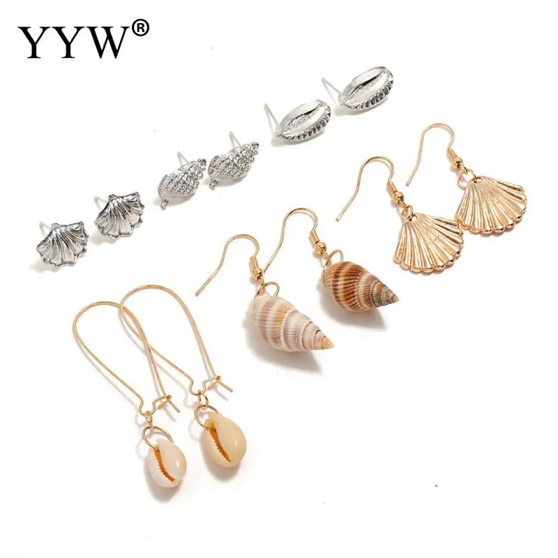 Комплект женских серег-подвесок 6 парт/компл. Висячие золотистые украшения в виде