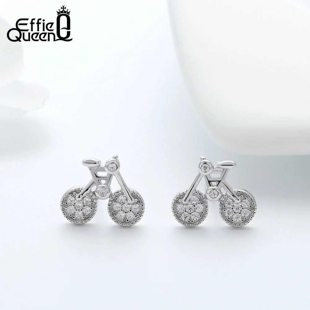 Effie queen 925 пробы серебряные серьги-гвоздики для женщин милый дизайн велосипеда с AAA кубическим цирконием серебряные серьги Хорошее ювелирное изделие TSE115