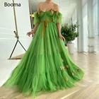 Зеленые Выпускные платья Booma с открытыми плечами и цветами, трапециевидные платья для выпускного вечера, многоярусная юбка из тюля платья