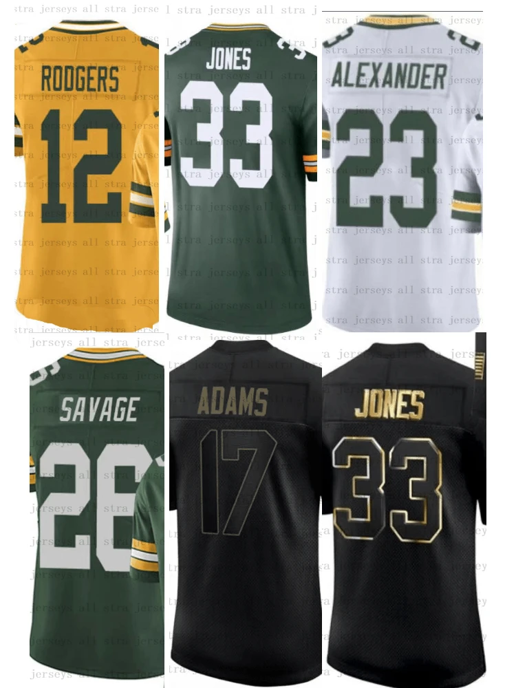 

17 Davante Adams 12 Aaron Rodgers23 Jaire Alexander 26 Darnell Savage 33 Aaron Jones American Football Jersey Green Bay T-shirt