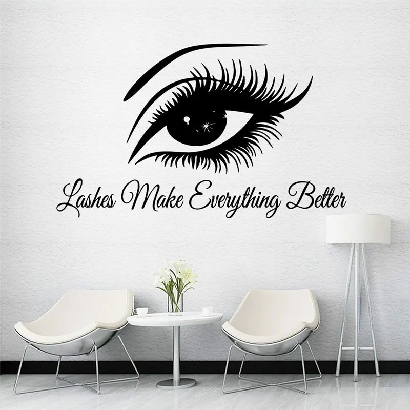 

Lashes Make Everything Better Quotes Beauty Salon Wall Sticker Vinyl Interior Decor Eyelashes Decals Removable Wallpaper 4137