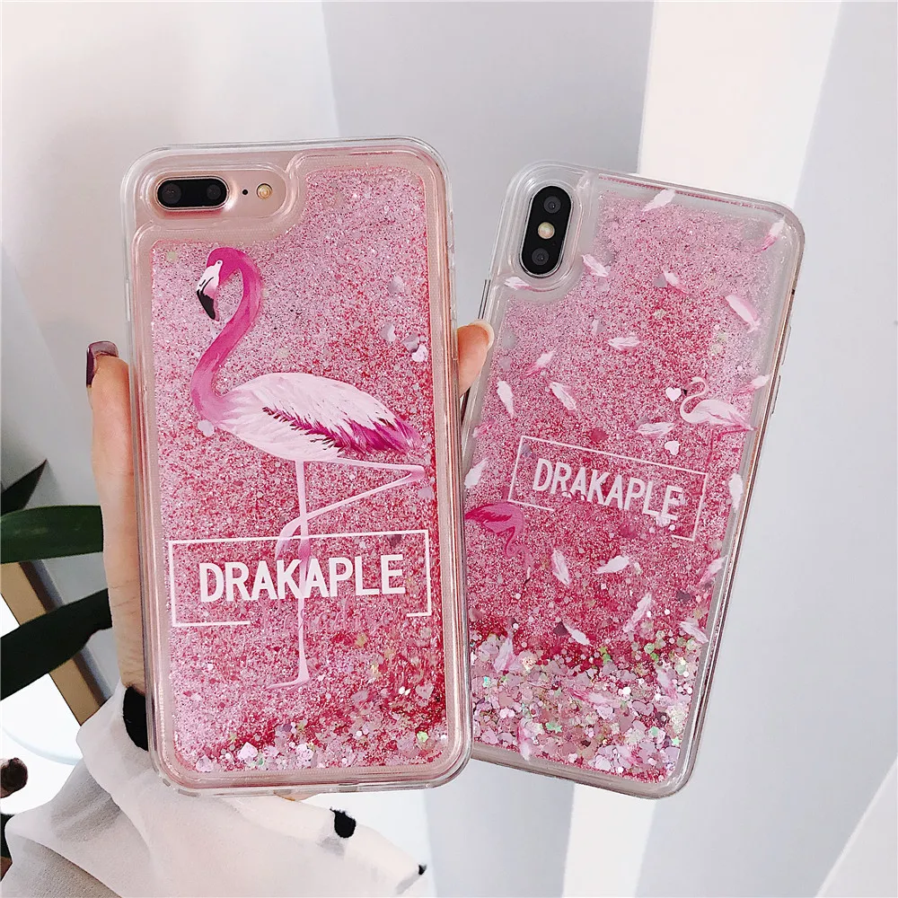 

Flamingo Liquid Phone Case For Huawei Honor 8C 8S 8X Max 9 9C 9S 9X Lite Play 3 4T V10 V20 V30 Pro X10 Glitter Quicksand Cover