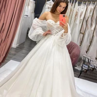 sexy wedding dresses puff long sleeve lace bride dress 2021 beads vestido de noiva princesa glitter vintage wedding gowns