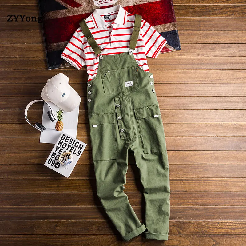 2020 New Mens Bib Overalls Jumpsuits Moto Biker Jeans Pants Trousers Male Solid Casual Long Pants Clothing