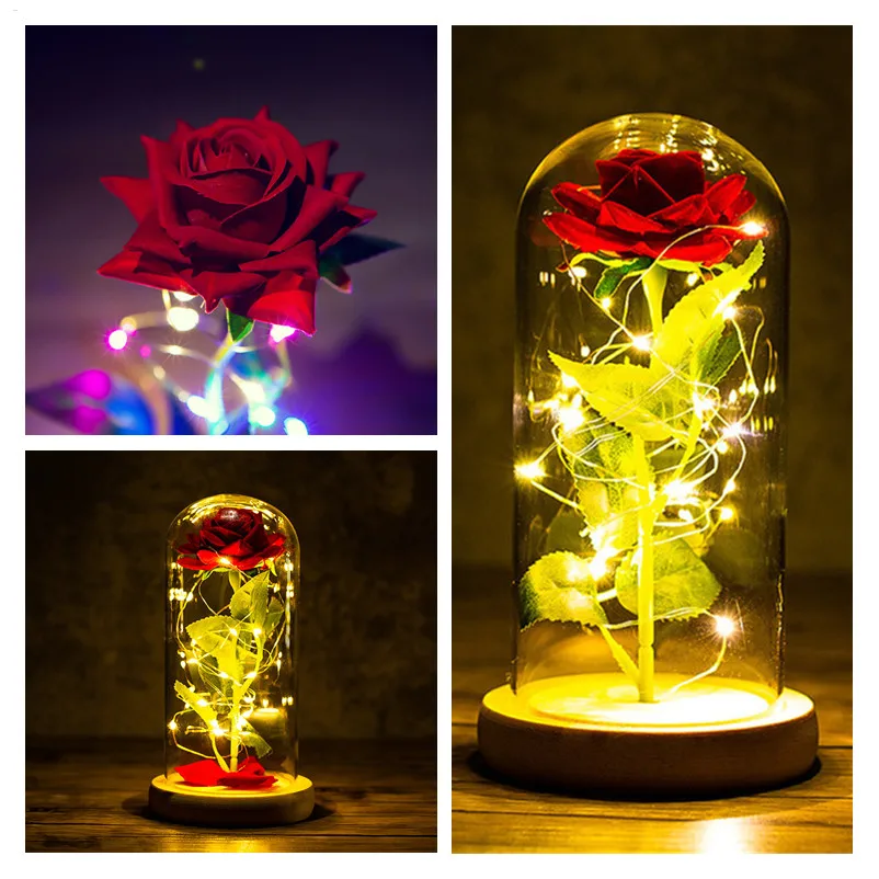 

Valentines Day Gifts for Boyfriend Girlfriend Bridesmaid Gift Eternal Rose LED Light Foil Flower In Glass Cover Wedding Favors
