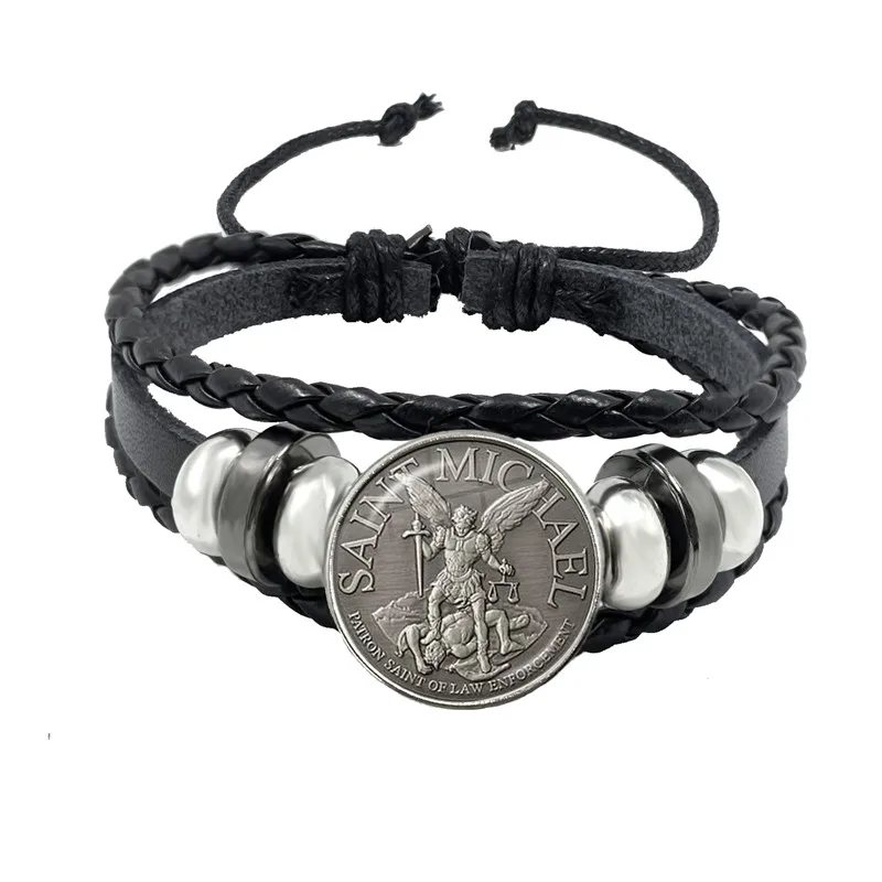 Браслет-амулет с символом Archangel St.Michael Protect Me Saint Shield Glass Time Gem русские кожаные