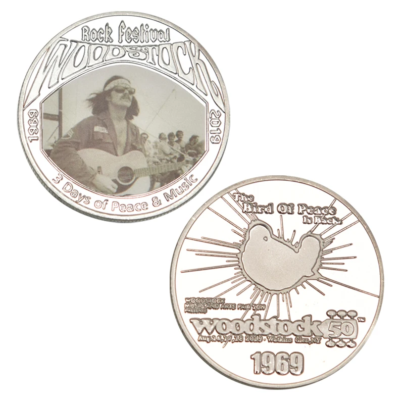 Памятная Серебряная монета с держателем праздник в честь 50-летия Woodstock рок-музыка